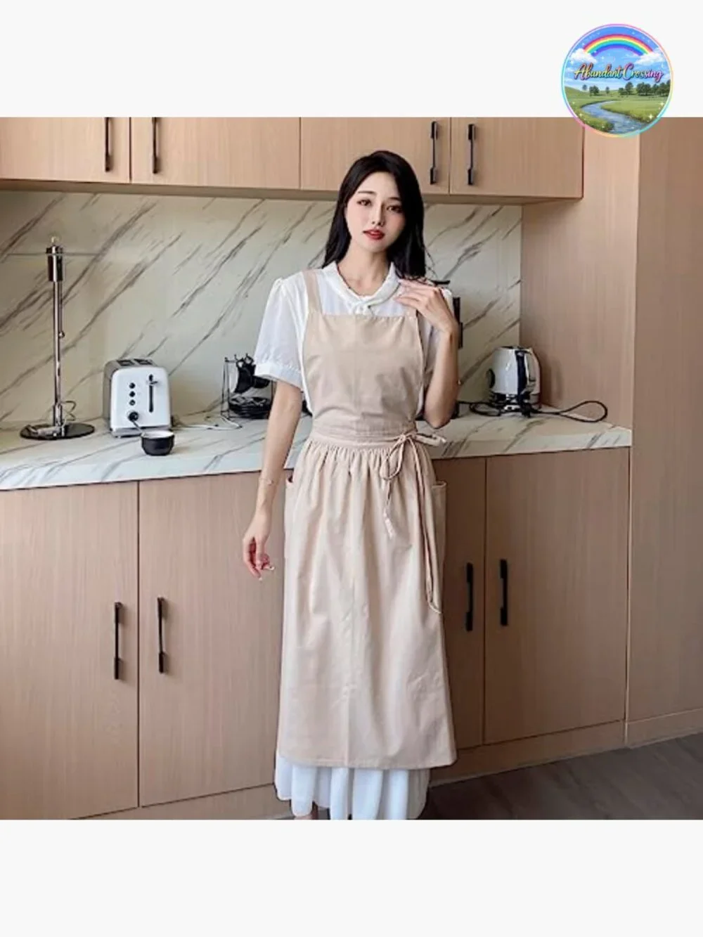 Cotton Linen Cross Back Apron Dress with Pockets Adjustable Waist Ties Soft